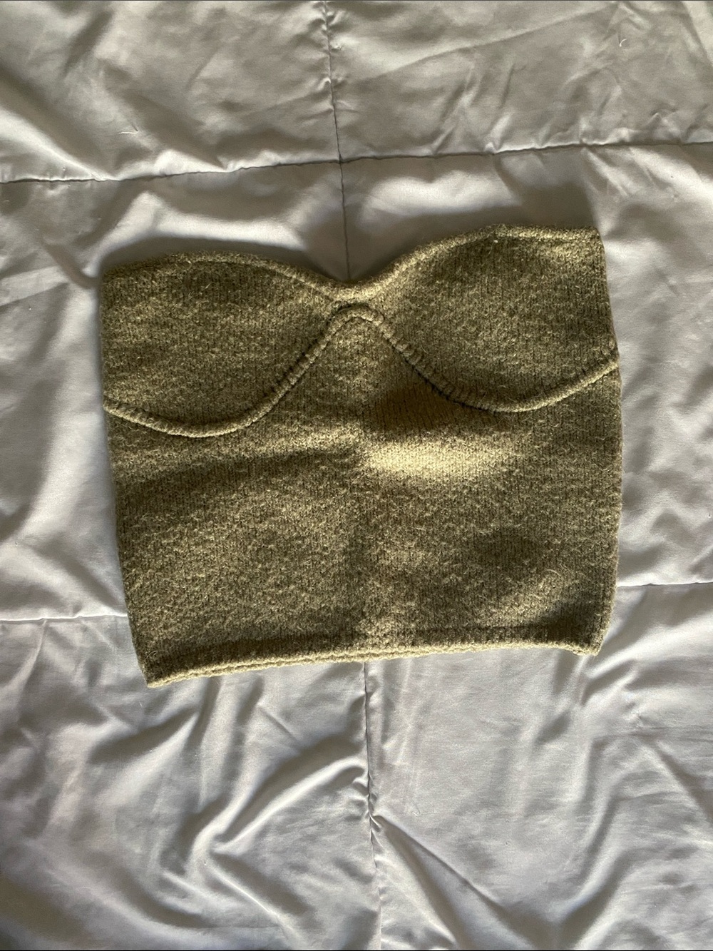 Strapless Olive Knit Bustier Top